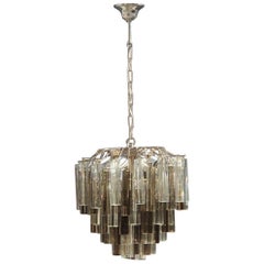 Round Lantern Venini Chandelier Triedri Black and Transparent Glass, 1960s Round Lantern Venini Chandelier Triedri Black and Transparent Glass, 1960s