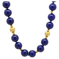 Collar de cuenta redonda de lapislázuli con cuentas acanaladas de oro amarillo de 14K, 30,0"