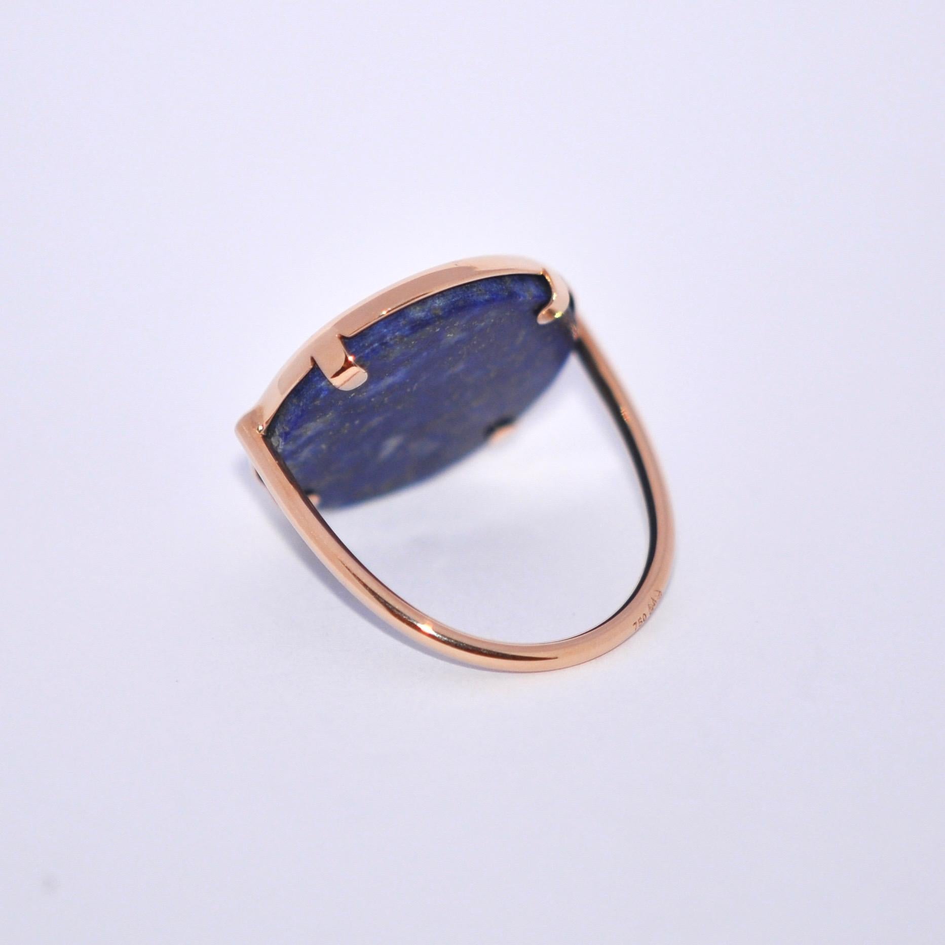 Uncut Round Lapis Lazuli and Rose Gold 18 Karat Cocktail Ring