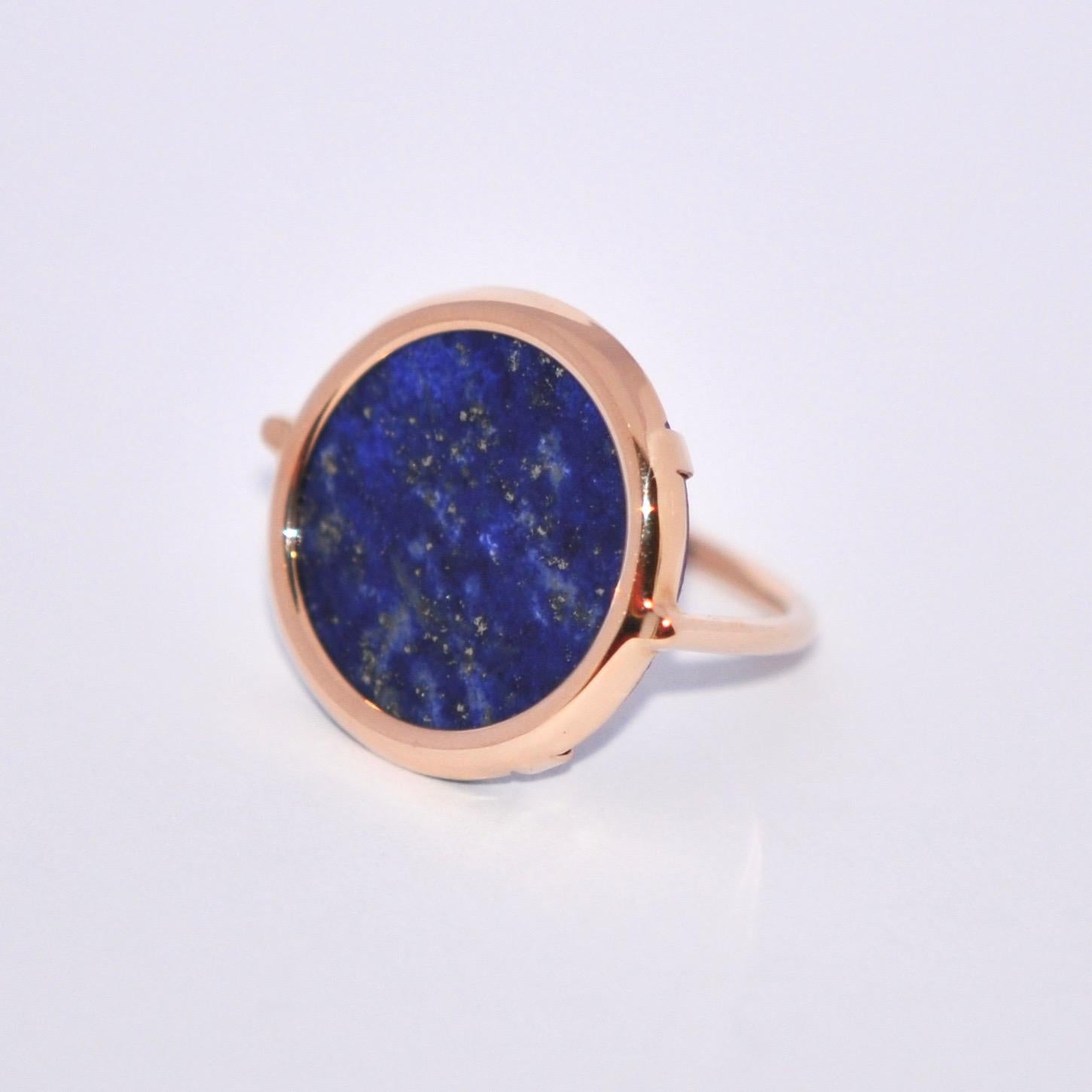 Round Lapis Lazuli and Rose Gold 18 Karat Cocktail Ring In New Condition In Vannes, FR