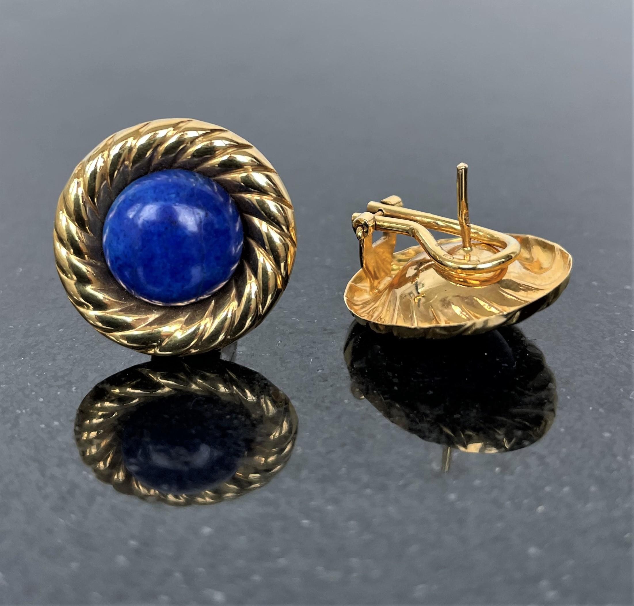 Contemporary Vintage Rosior Lapis Lazuli Clip Earrings set in Yellow Gold