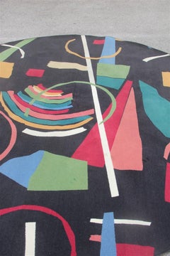 Round Large Carpet Diameter Black with Multicolored Italian Design, 1960