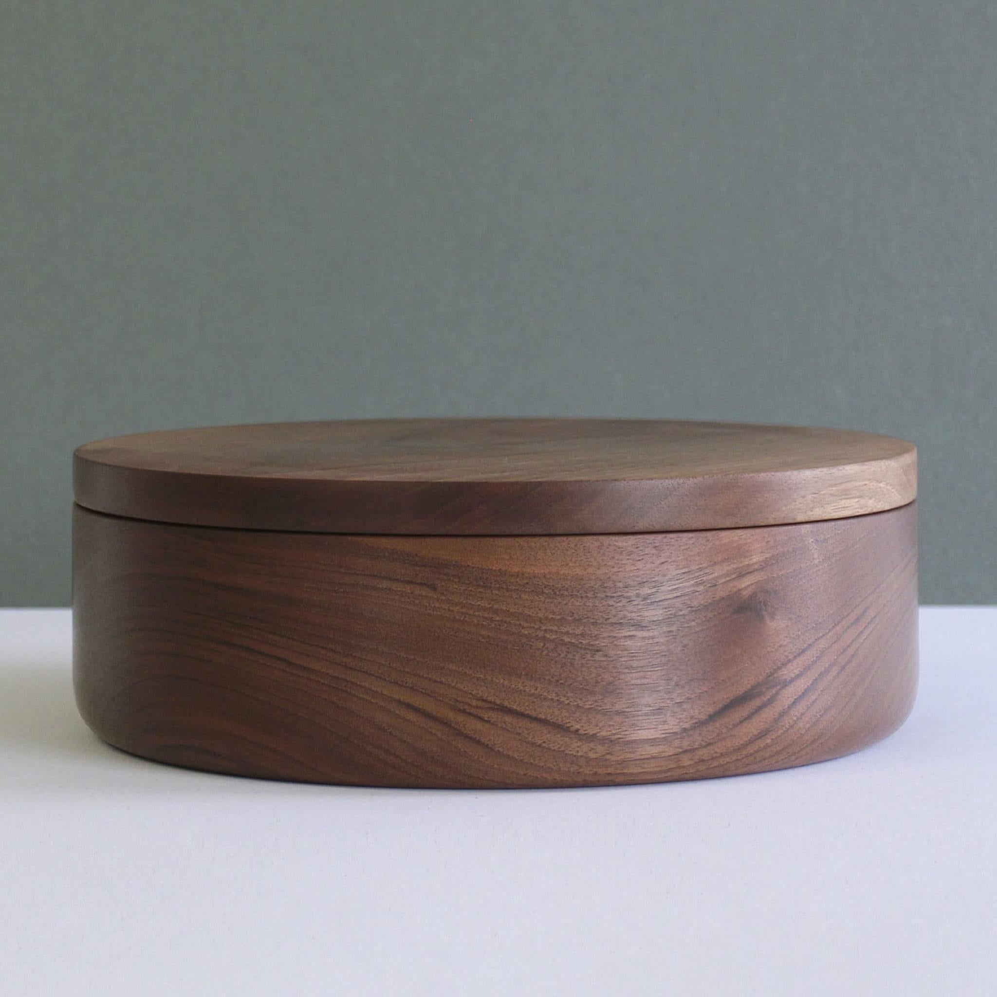 large round wooden box with lid