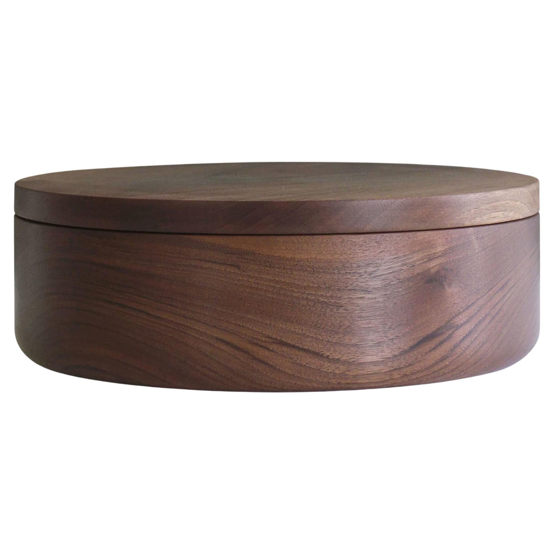 Round Large Walnut Box with Flat Lid For Sale