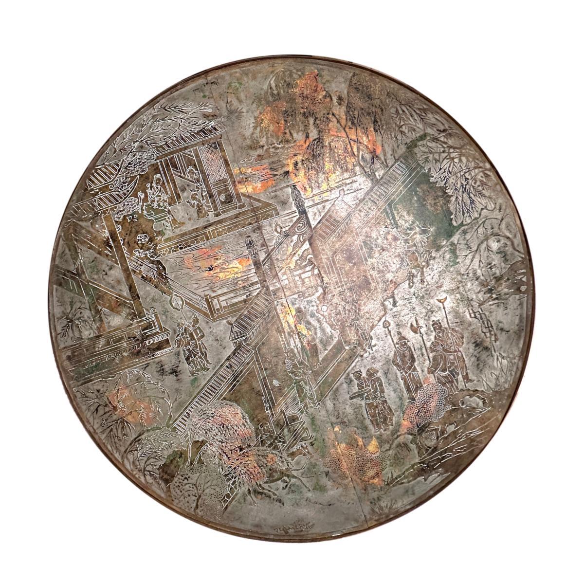 Table basse LaVerne du milieu du siècle, finition argent et bronze patiné.

Mesures :
Hauteur : 21.5