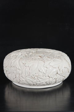 Round Leaf Design Box - Cream Lacquer by Robert Kuo, Limited Edition, in Stock