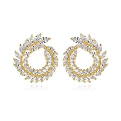Round Leaf Shape Diamond 18K Yellow Gold Earrings