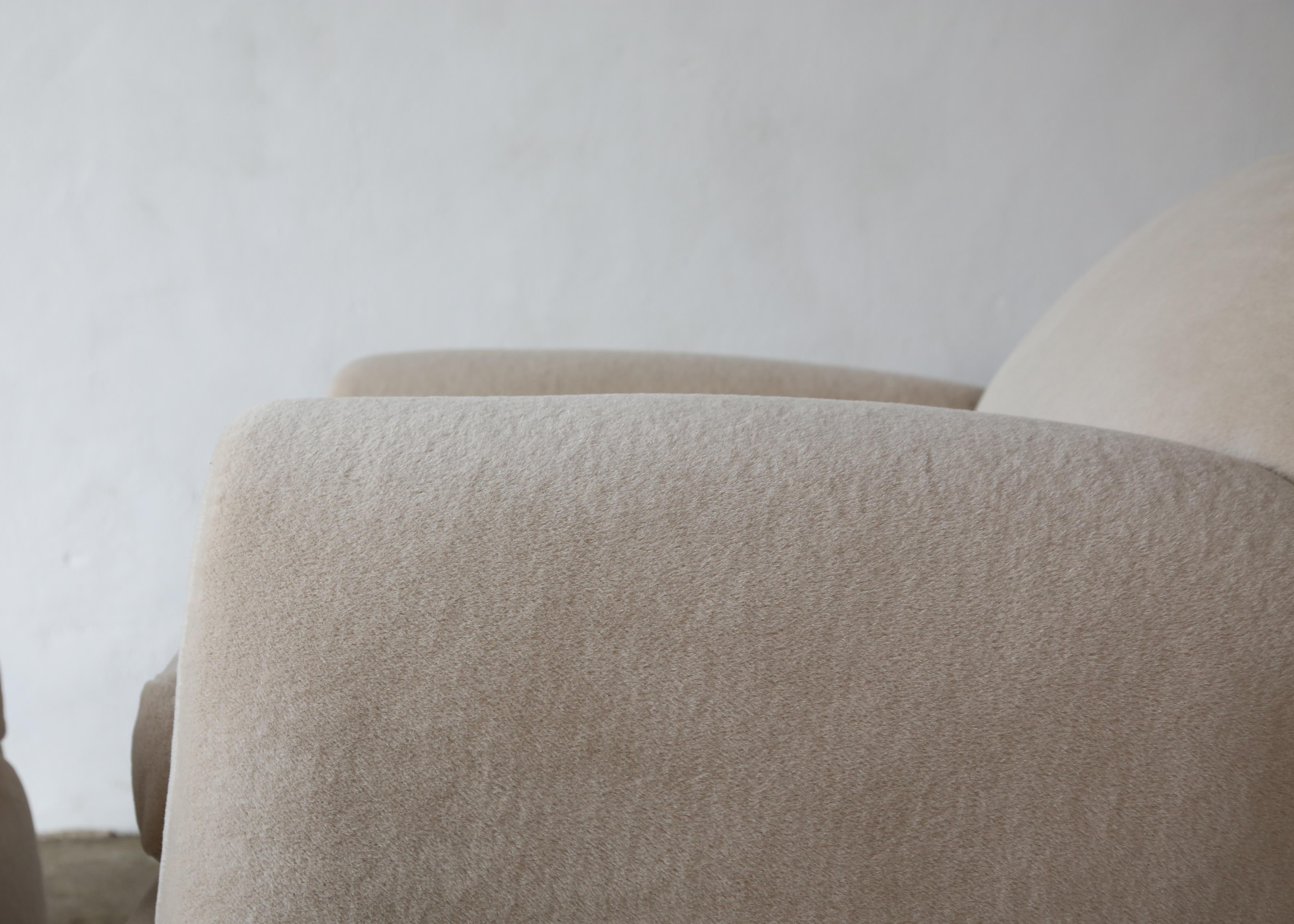 Contemporary Round Leaning Club Chair and Ottoman in Alpaca For Sale