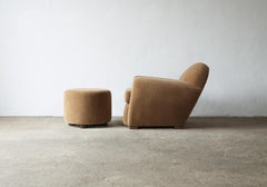 Round Leaning Club Chair and Ottoman, Upholstered in Pure Alpaca