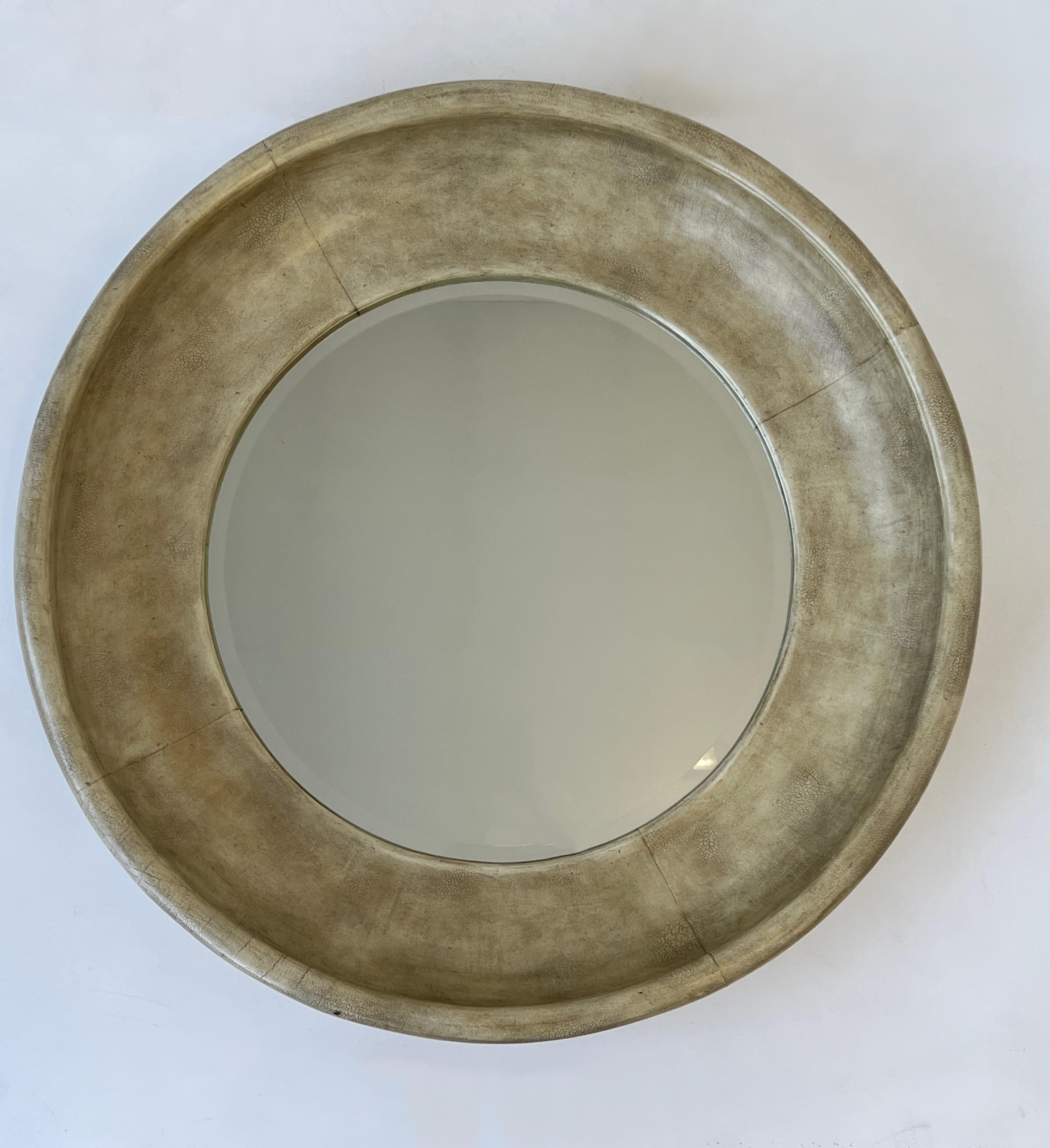 Round Leather Beveled Mirror by Maitland Smith 6