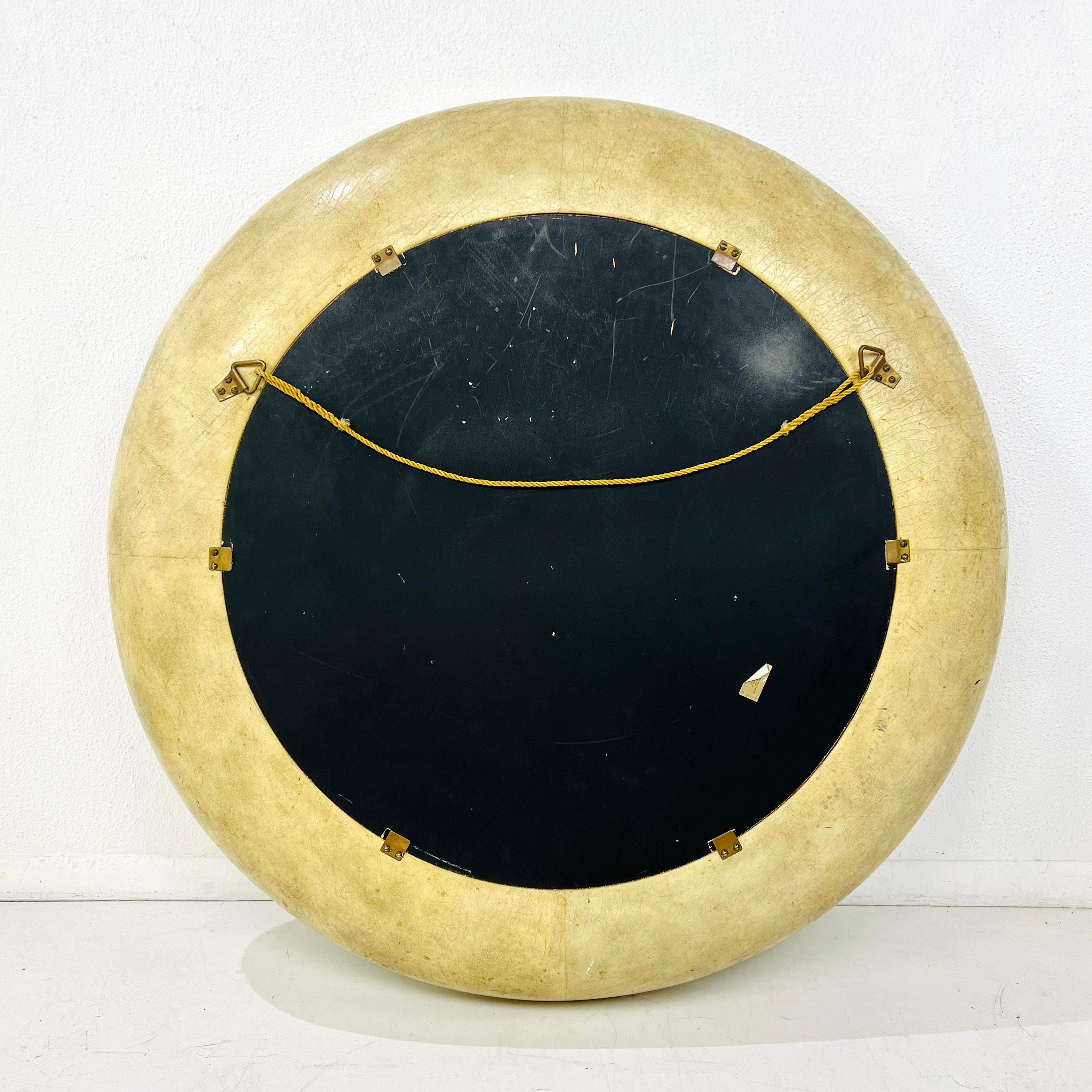 Round Leather Beveled Mirror by Maitland Smith For Sale 9
