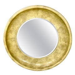 Round Leather Beveled Mirror by Maitland Smith