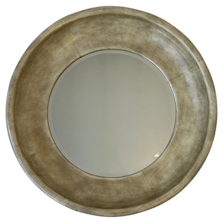 Round Leather Beveled Mirror by Maitland Smith For Sale