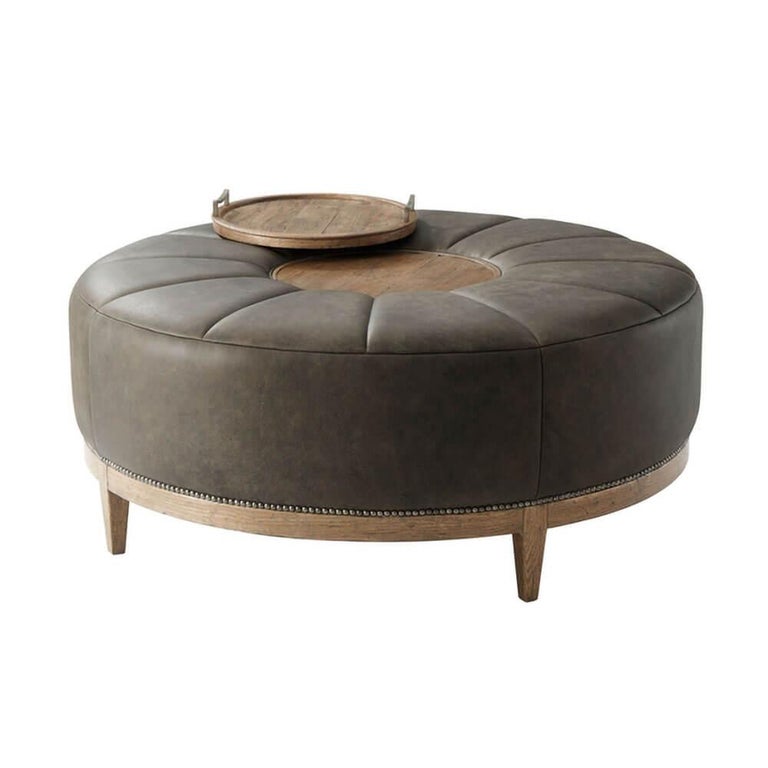 Round Leather Tail Ottoman At 1stdibs, Circular Leather Ottoman