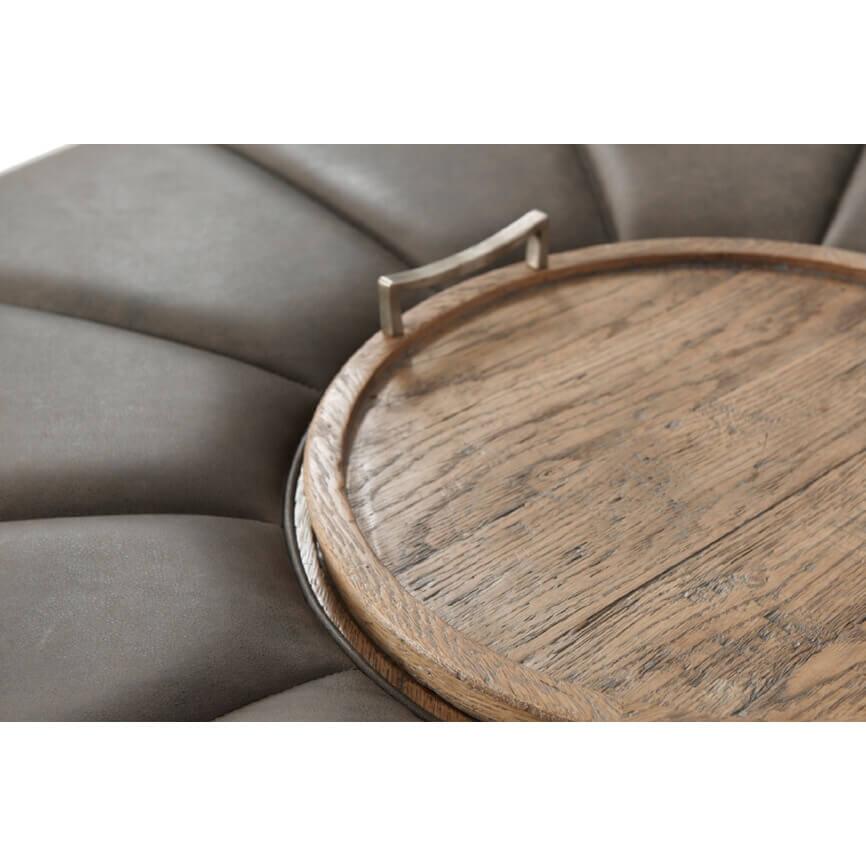 French Round Leather Cocktail Ottoman
