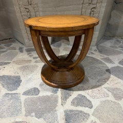 Round Leather Embossed Side Table Attributed Maitland Smith Art Deco Neoclassica
