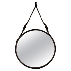 Round Leather Mirror by Jacques Adnet, 1950s