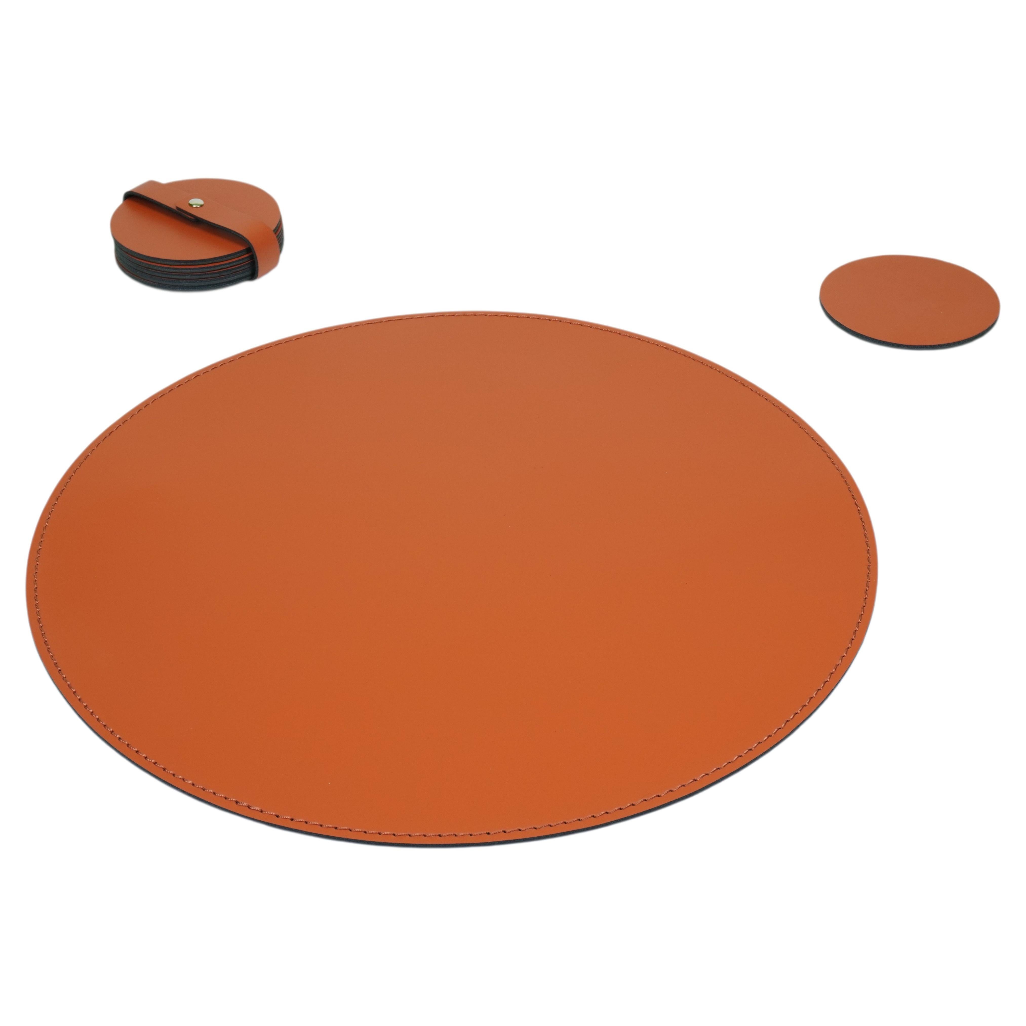 Round leather placemat design TOVLER - with Coasters For Sale