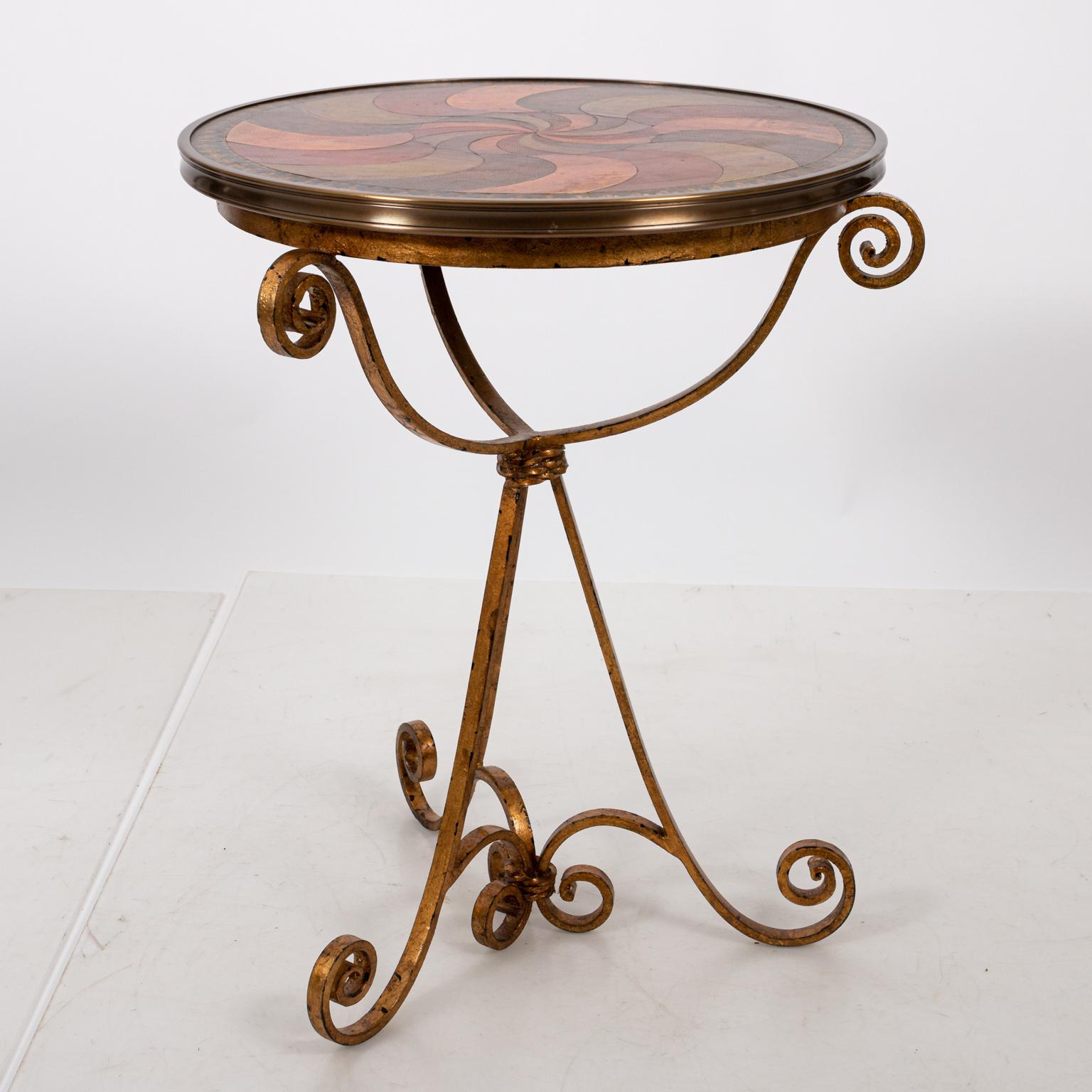 Round Leather Top Table with Iron Base In Good Condition In Stamford, CT