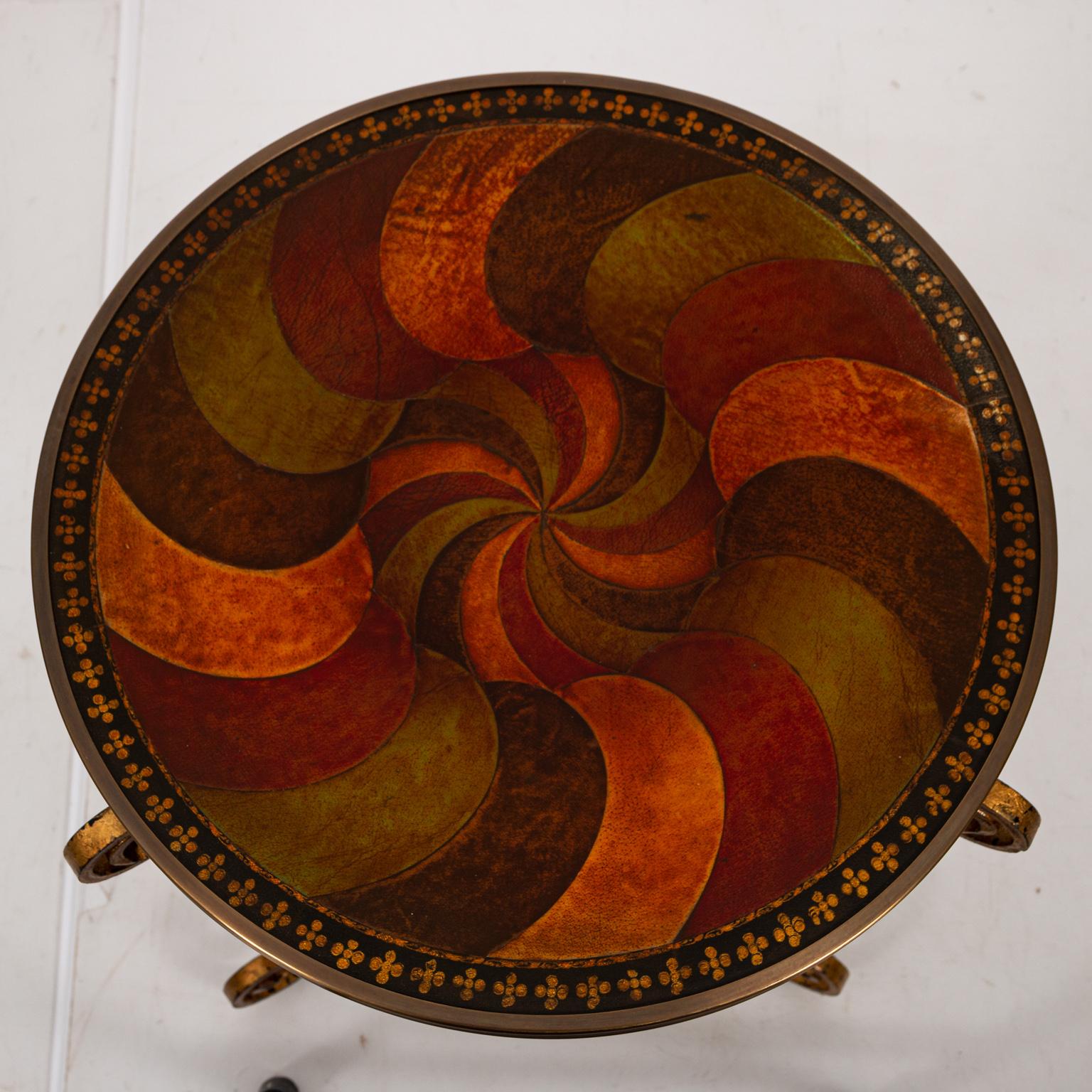 Late 20th Century Round Leather Top Table with Iron Base