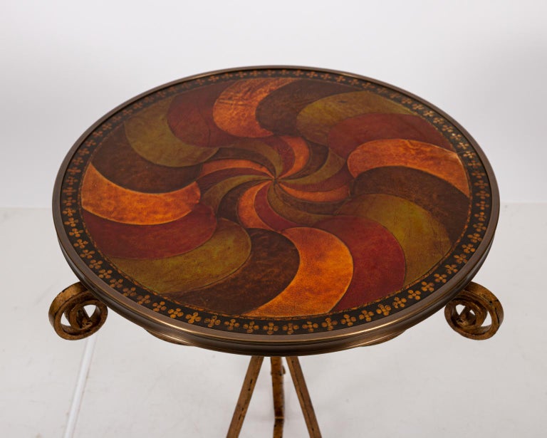 Round Leather Top Table with Iron Base at 1stDibs