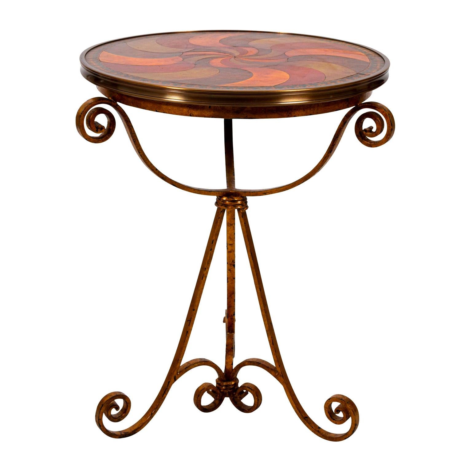 Round Leather Top Table with Iron Base