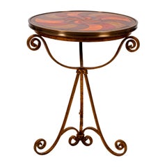 Round Leather Top Table with Iron Base