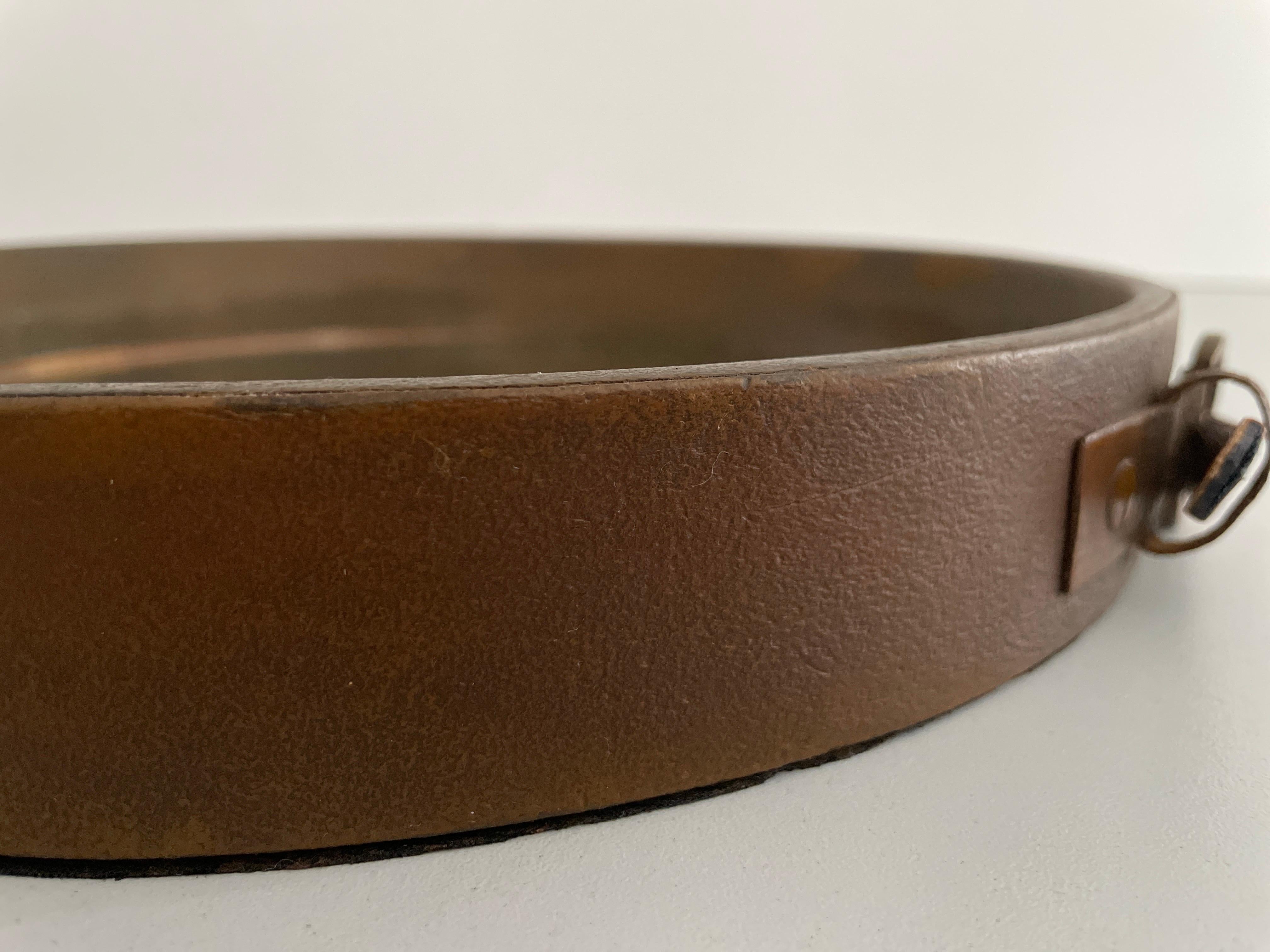 Round Leather Wall Mirror with Leather Strap, 1960s, Italy For Sale 6