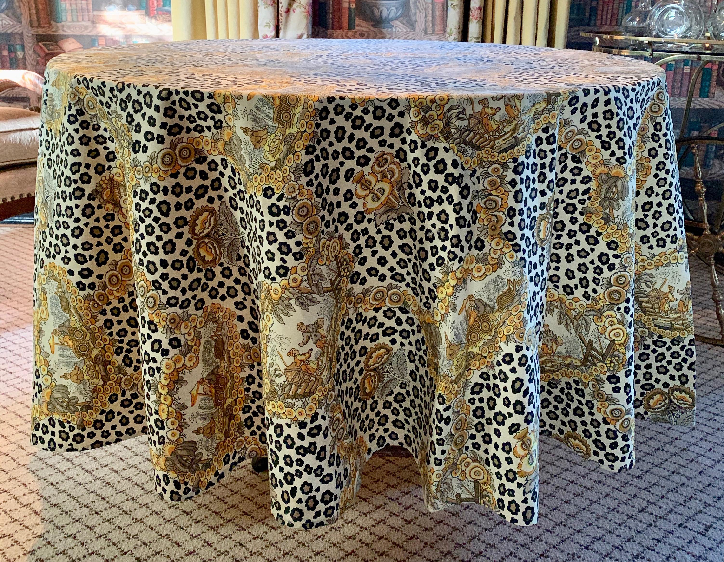 20th Century Round Leopard and Chinoiserie Tablecloth