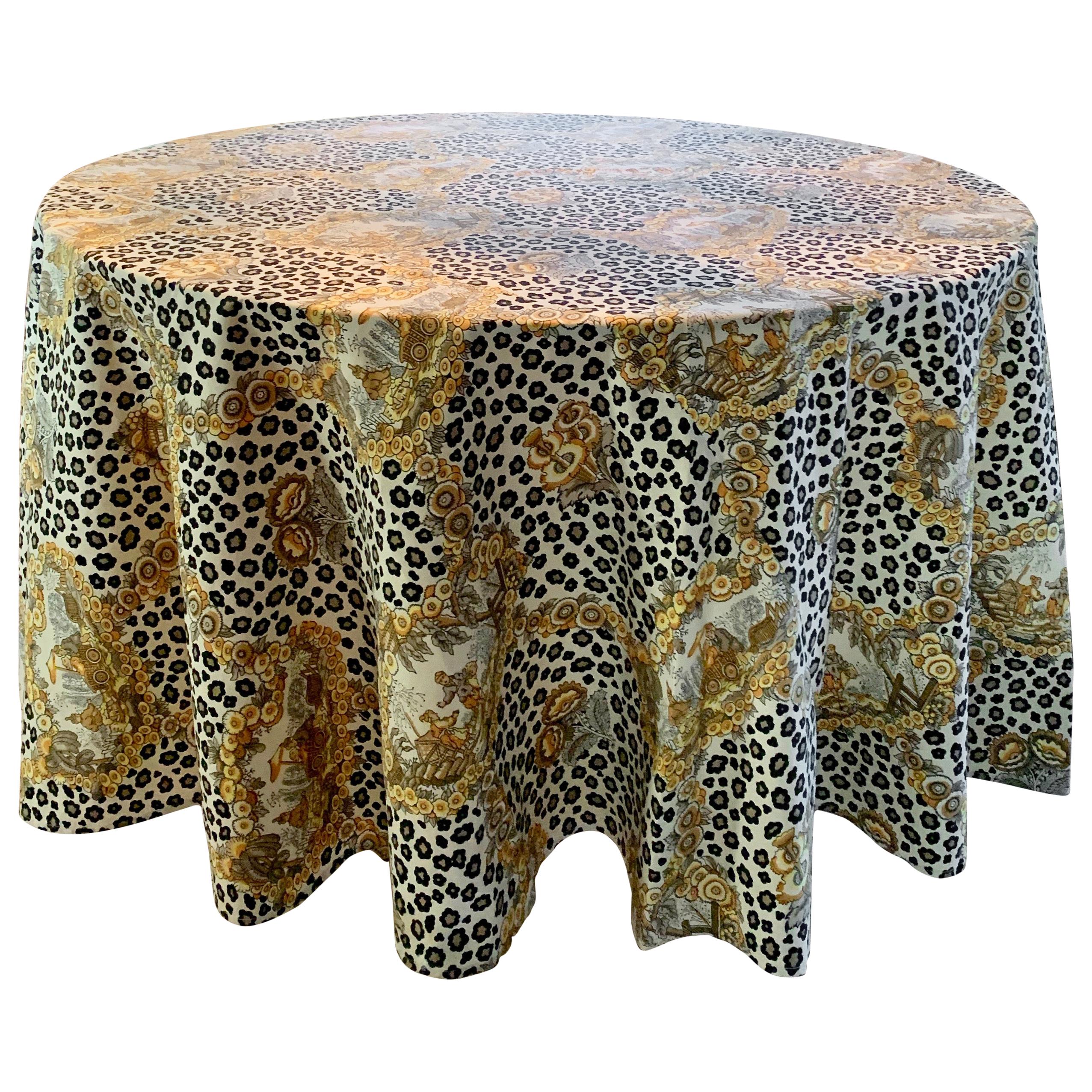 Round Leopard and Chinoiserie Tablecloth