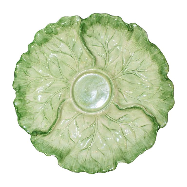 Round Lettuce or Cabbage Serving Tray Plate in Green and Cream by Fitz and Floyd