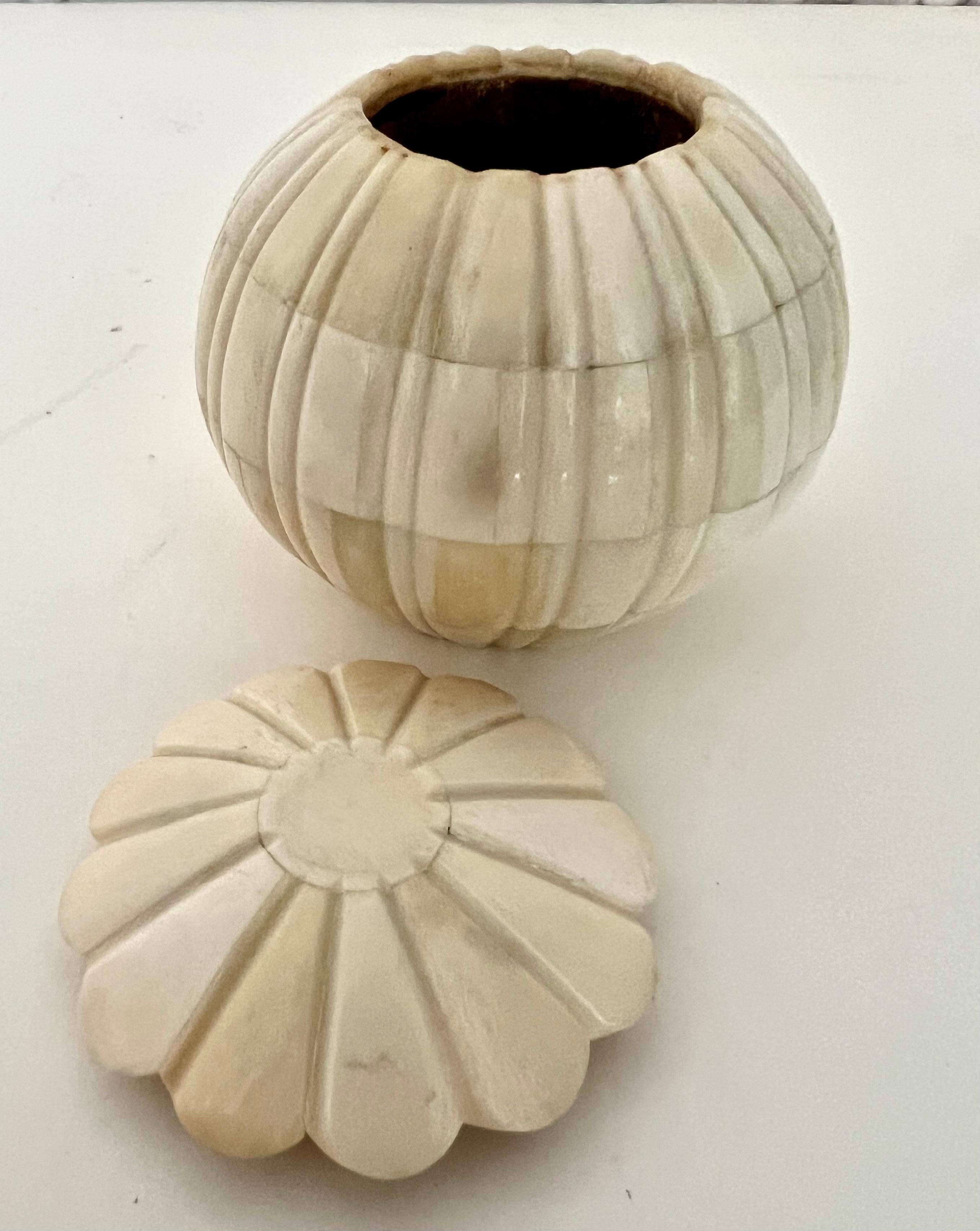 Organic Modern Round Lidded Bone Box with Spherical Fruit Like Ridges