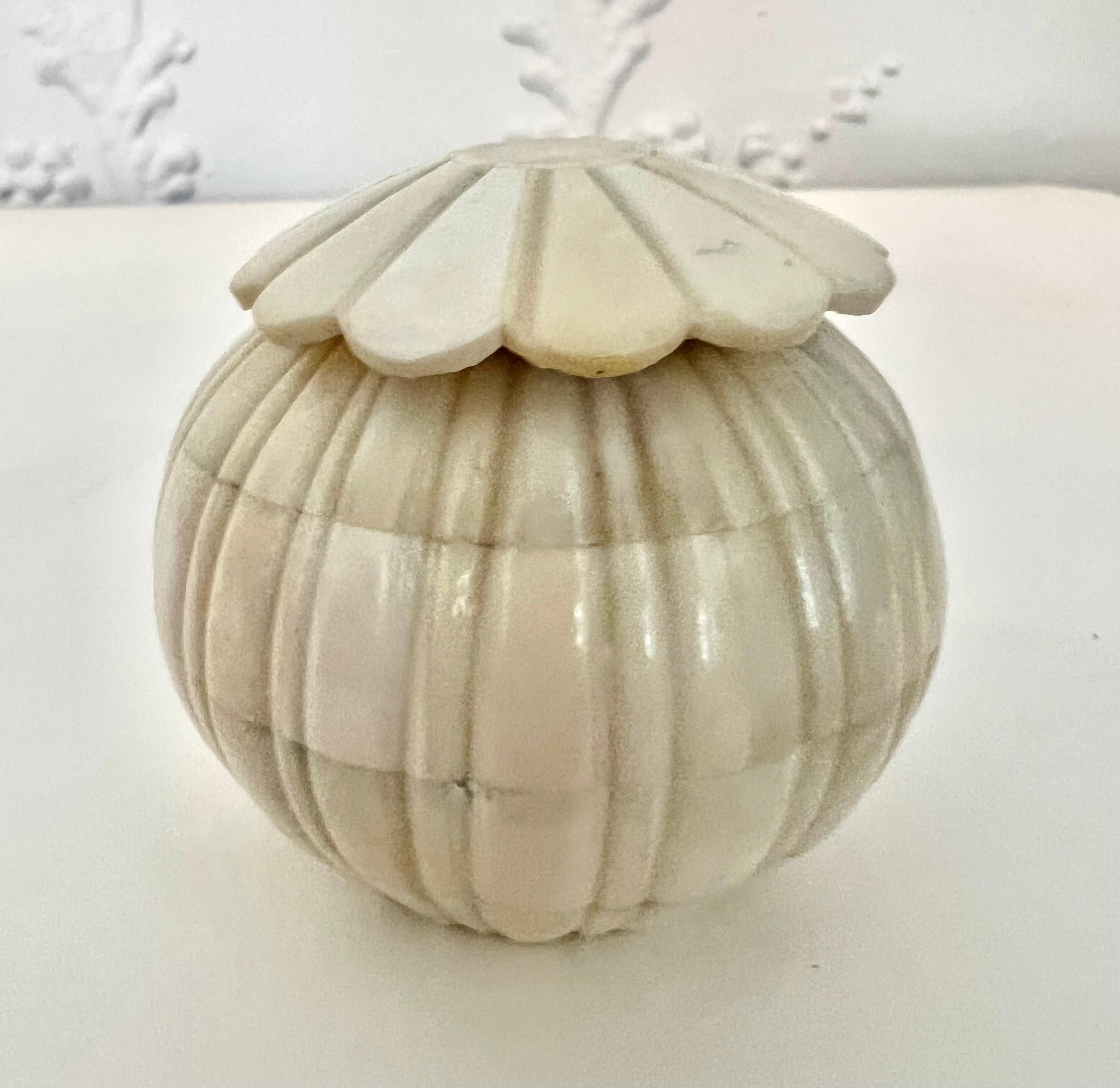 Round Lidded Bone Box with Spherical Fruit Like Ridges In Good Condition In Los Angeles, CA