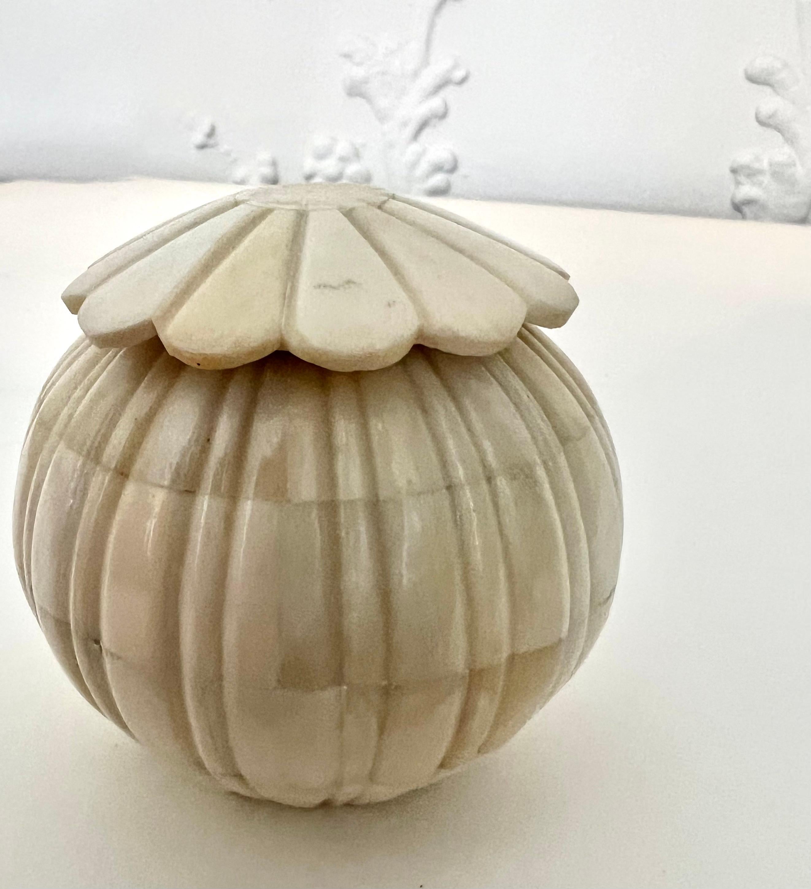 20th Century Round Lidded Bone Box with Spherical Fruit Like Ridges