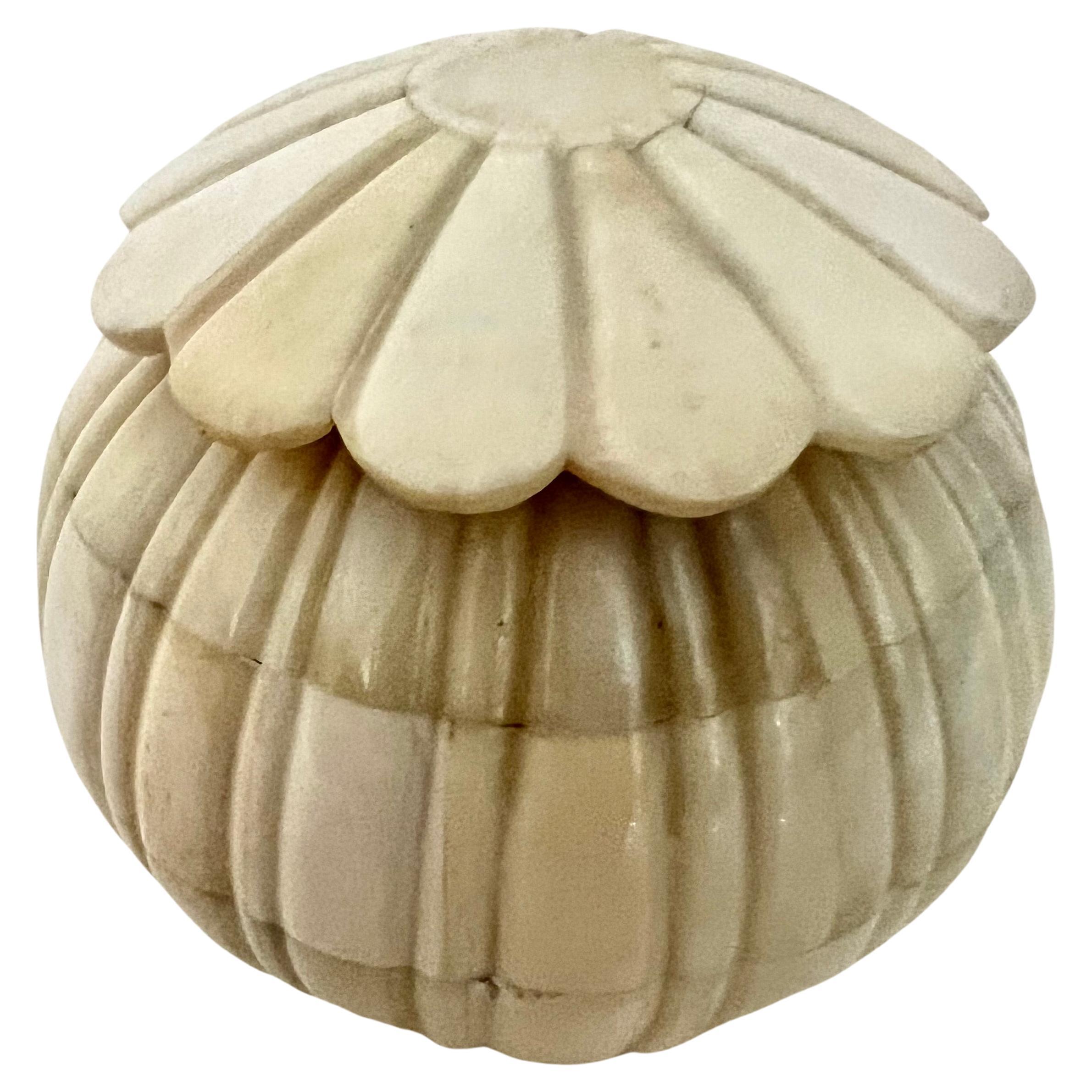 Round Lidded Bone Box with Spherical Fruit Like Ridges