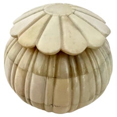 Vintage Round Lidded Bone Box with Spherical Fruit Like Ridges