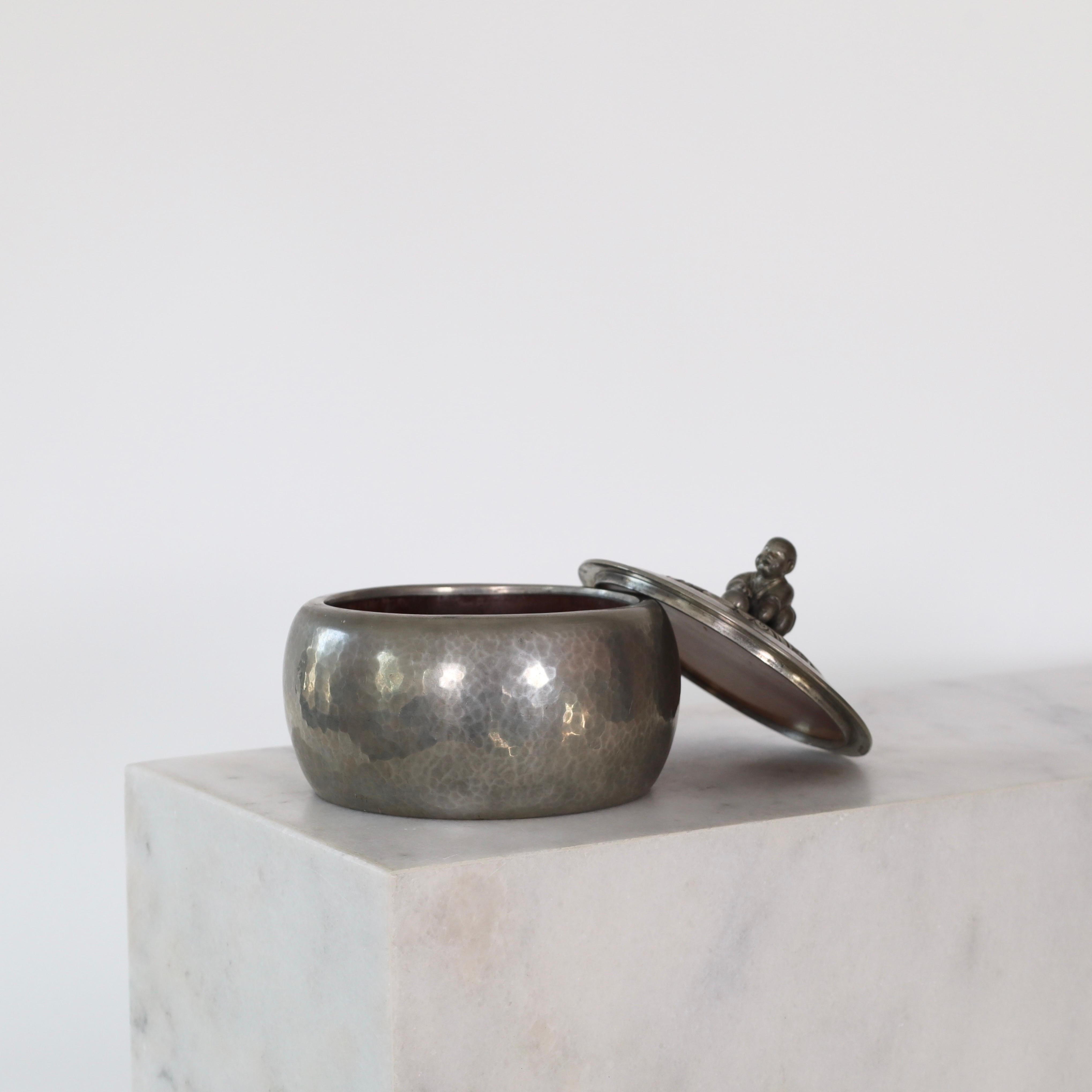 Danish Round Lidded Pewter Box by Just Andersen, 1920s, Denmark For Sale