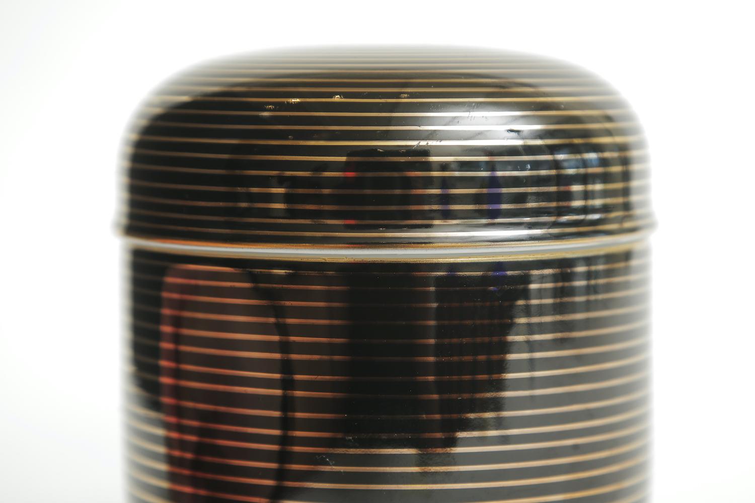 Modern Round Black and Gold Lidded Porcelain Box