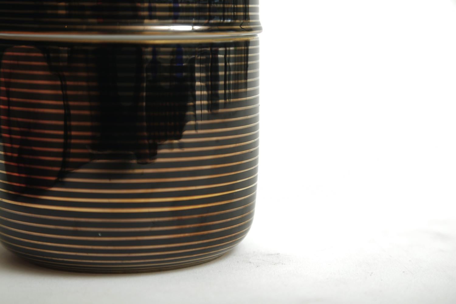 Japanese Round Black and Gold Lidded Porcelain Box