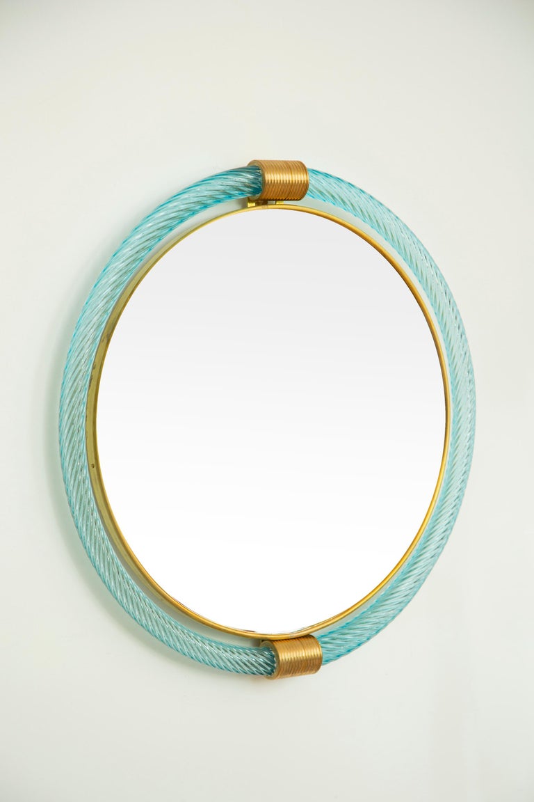 Round Light Blue Twisted Rope Murano Glass Mirror, in Stock For Sale at ...