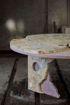 Round Light Green and Pink Organic Marble Coffee Table