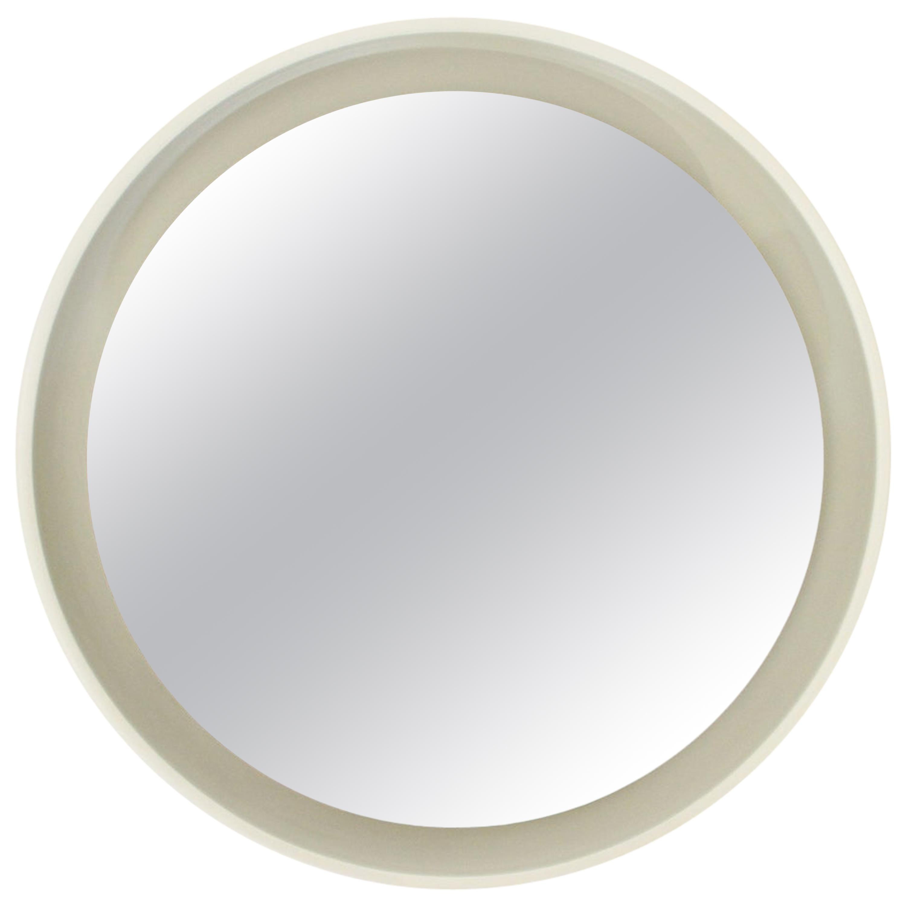 Round Lighted Mirror in White Lacquered Wood by CRB, 1960s For Sale