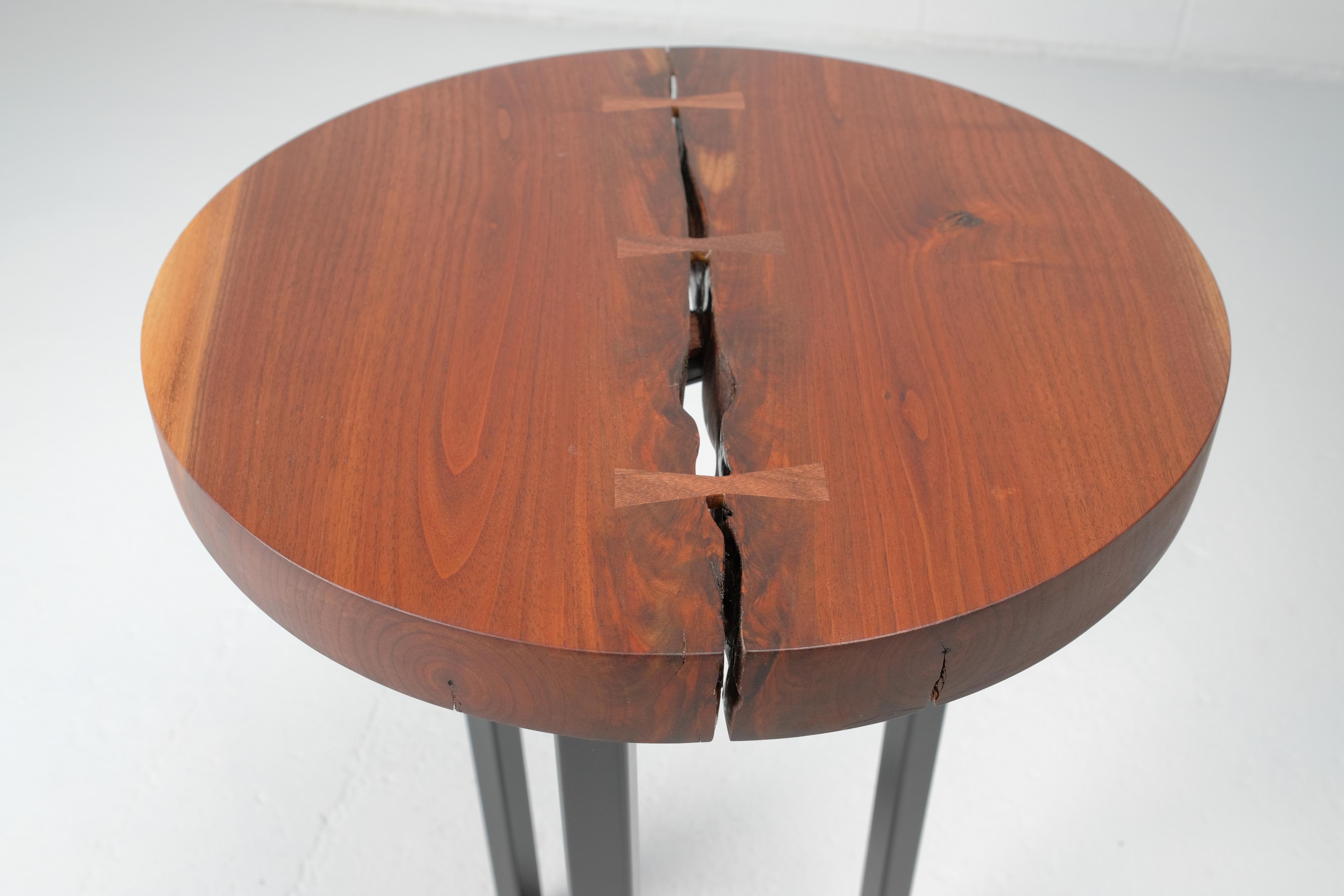 Organic Modern Round Walnut Live Edge Side Table For Sale
