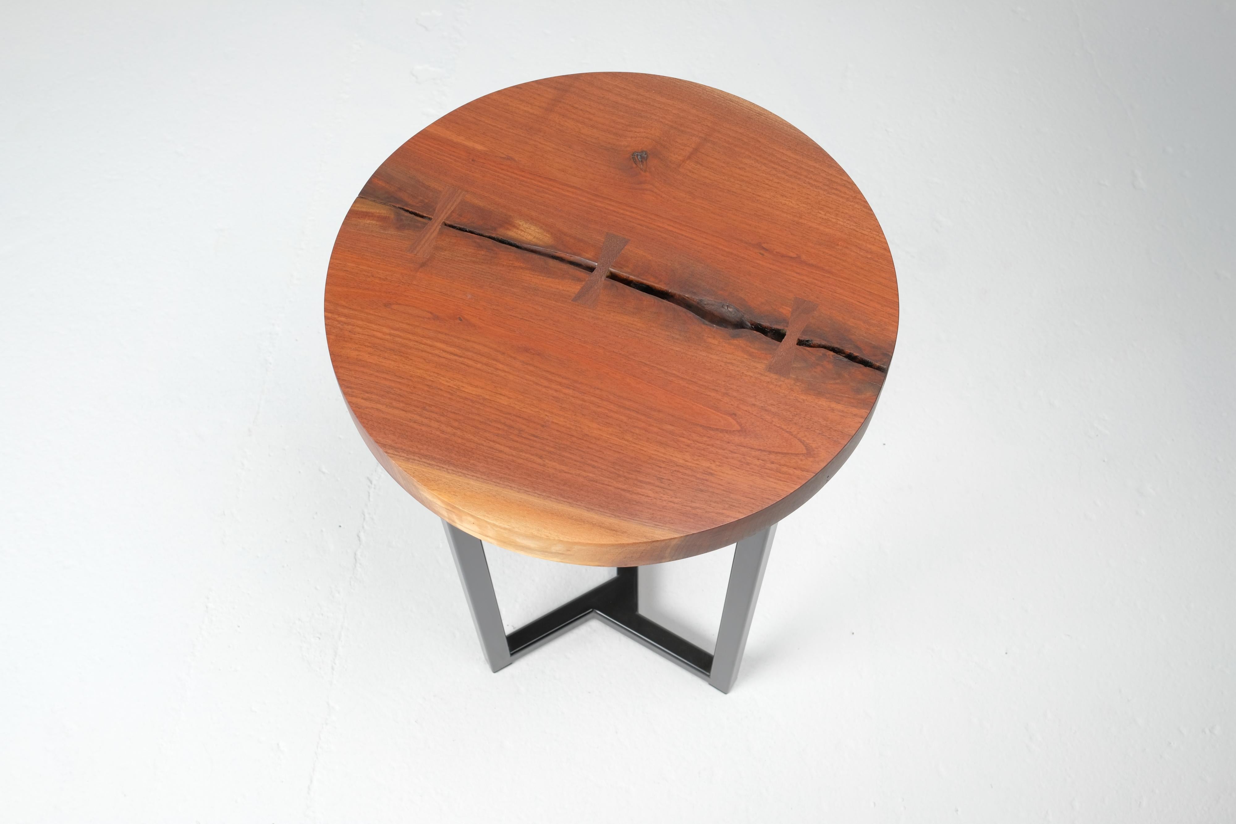 Hand-Crafted Round Walnut Live Edge Side Table For Sale