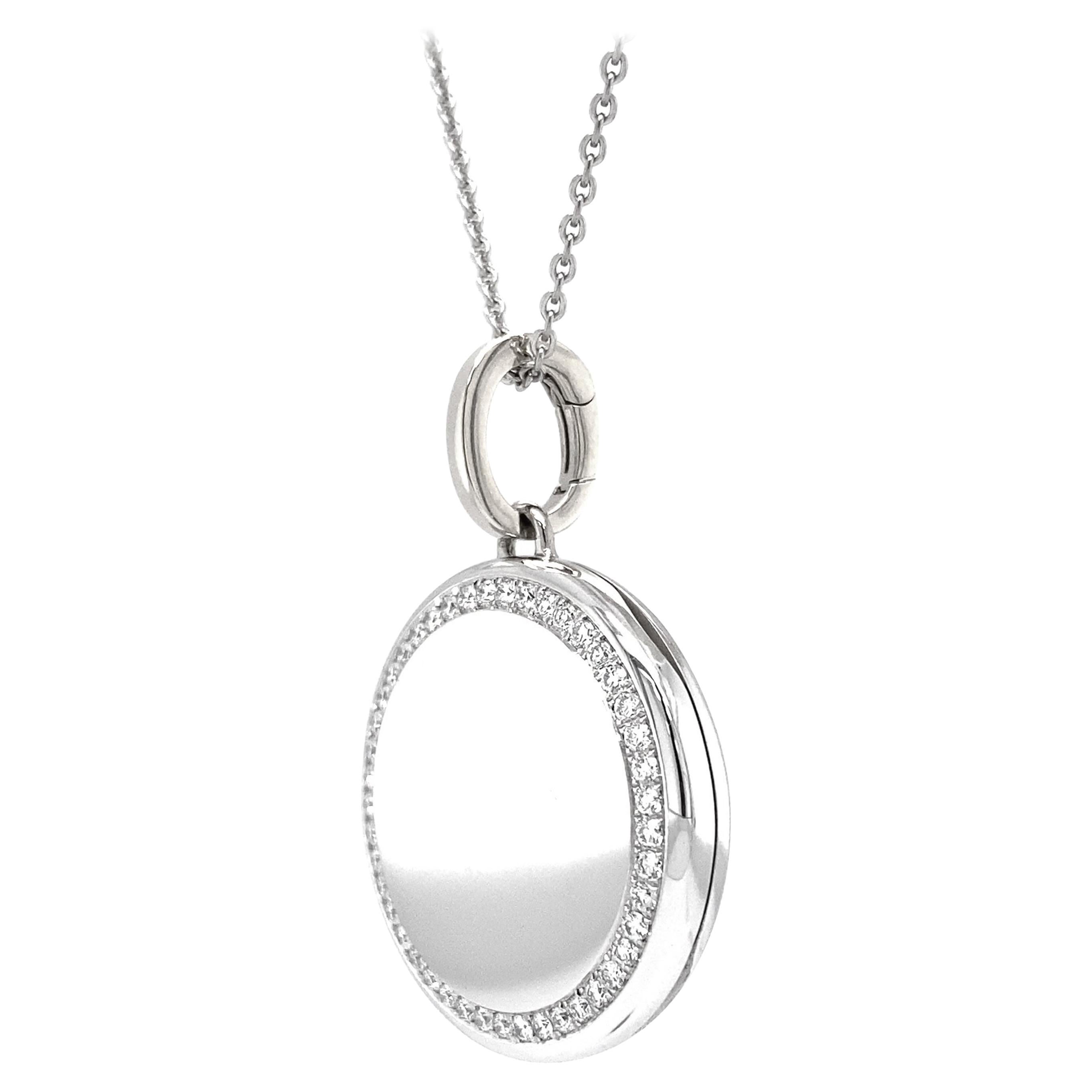 Pendentif médaillon rond en or blanc 18 carats - 45 diamants 0,5 carat H VS Diamètre 26,0 mm