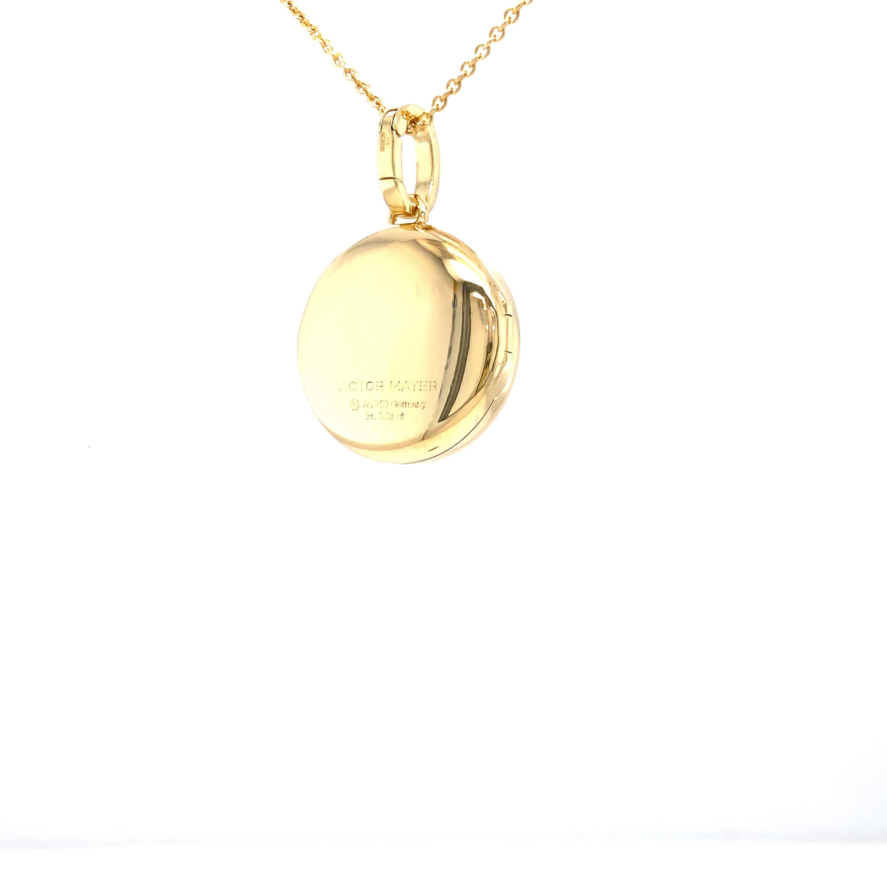 Pendentif médaillon rond en or jaune 18 carats, émail bleu/turquoise et diamants 0,03 carat, 21 mm Neuf - En vente à Pforzheim, DE
