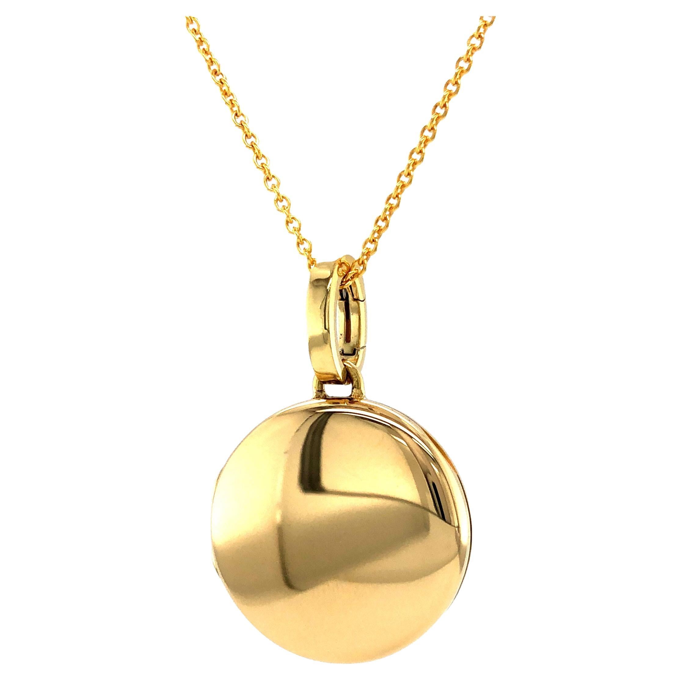 Customizable Round Polished Pendant Locket - 18k Yellow Gold - Diameter 21.0 mm