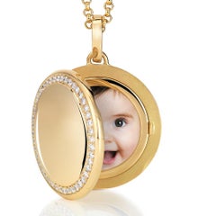 Round Locket Pendant - 18k Yellow Polished Gold - 45 Diamonds 0.54 ct G VS