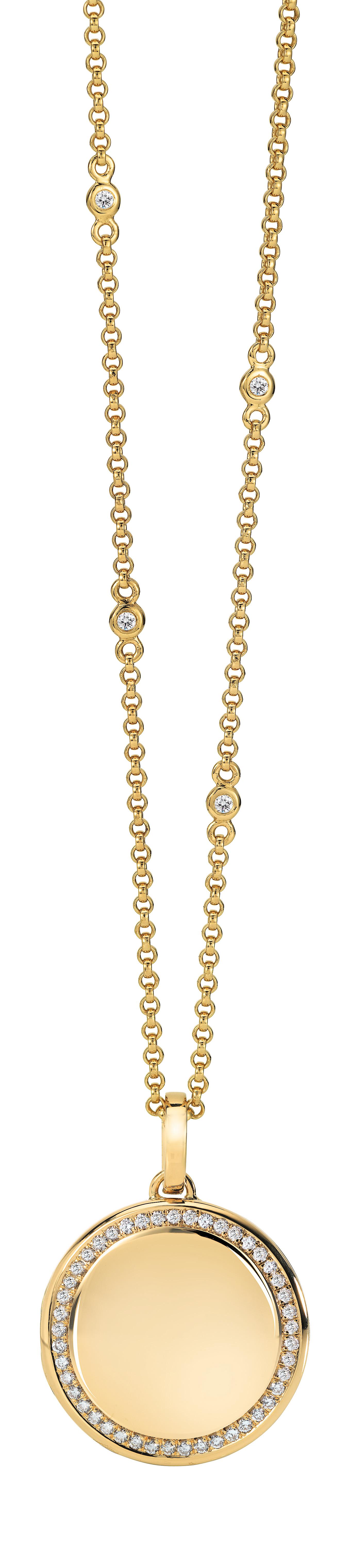 Contemporain Pendentif médaillon rond en or jaune poli 18 carats avec 45 diamants 0,54 carat G VS en vente