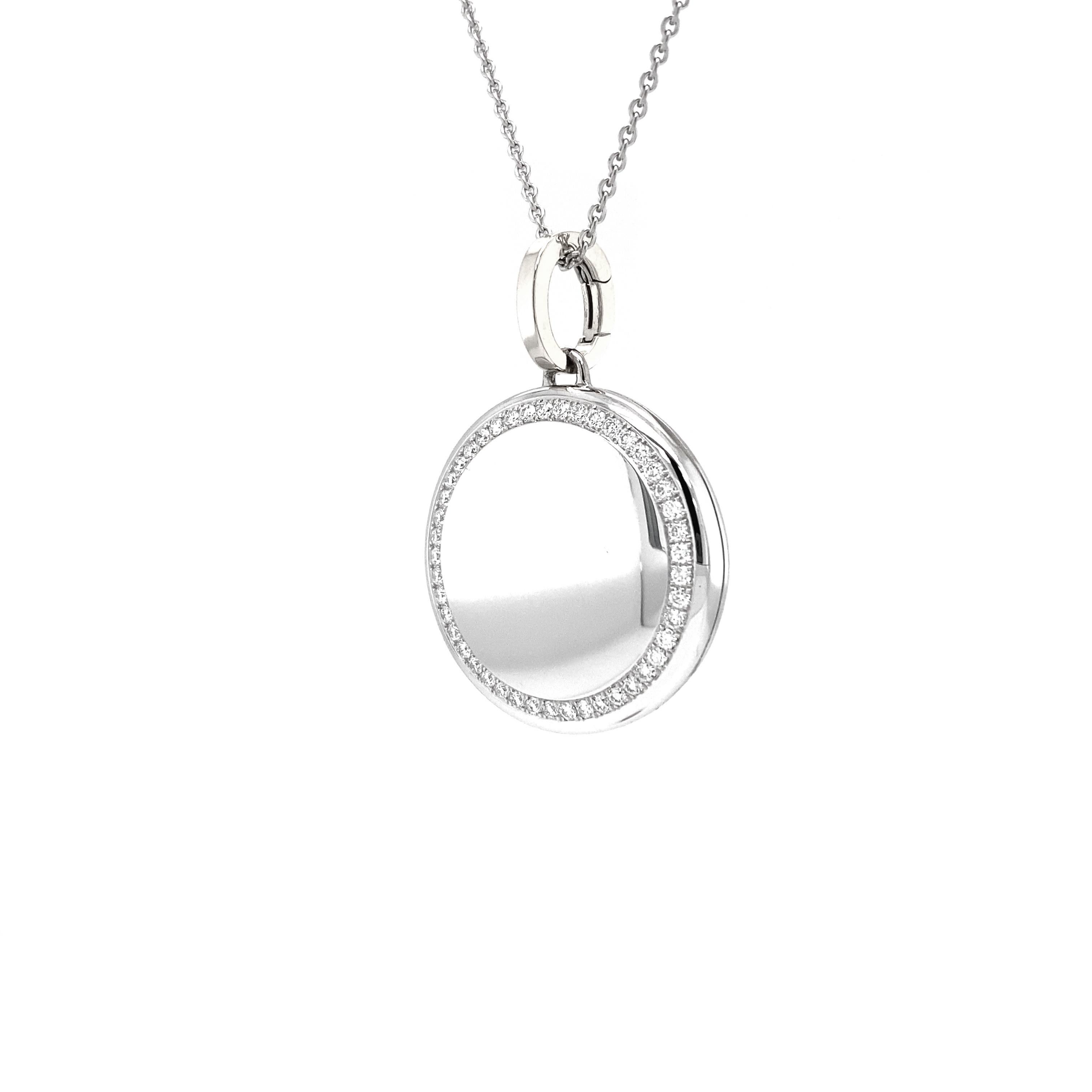 Brilliant Cut Round Locket Pendant Necklace 18k White Gold 45 Diamonds 0.5 ct Diameter 26.0 mm For Sale